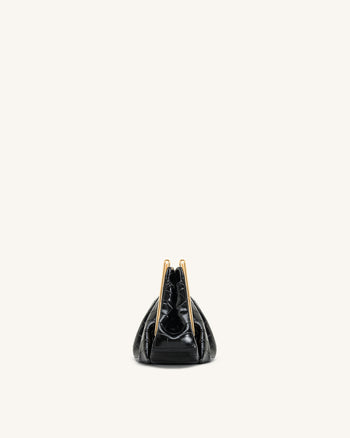 Pochette rigide Lila en faux croco avec cadre métallique - Noir
