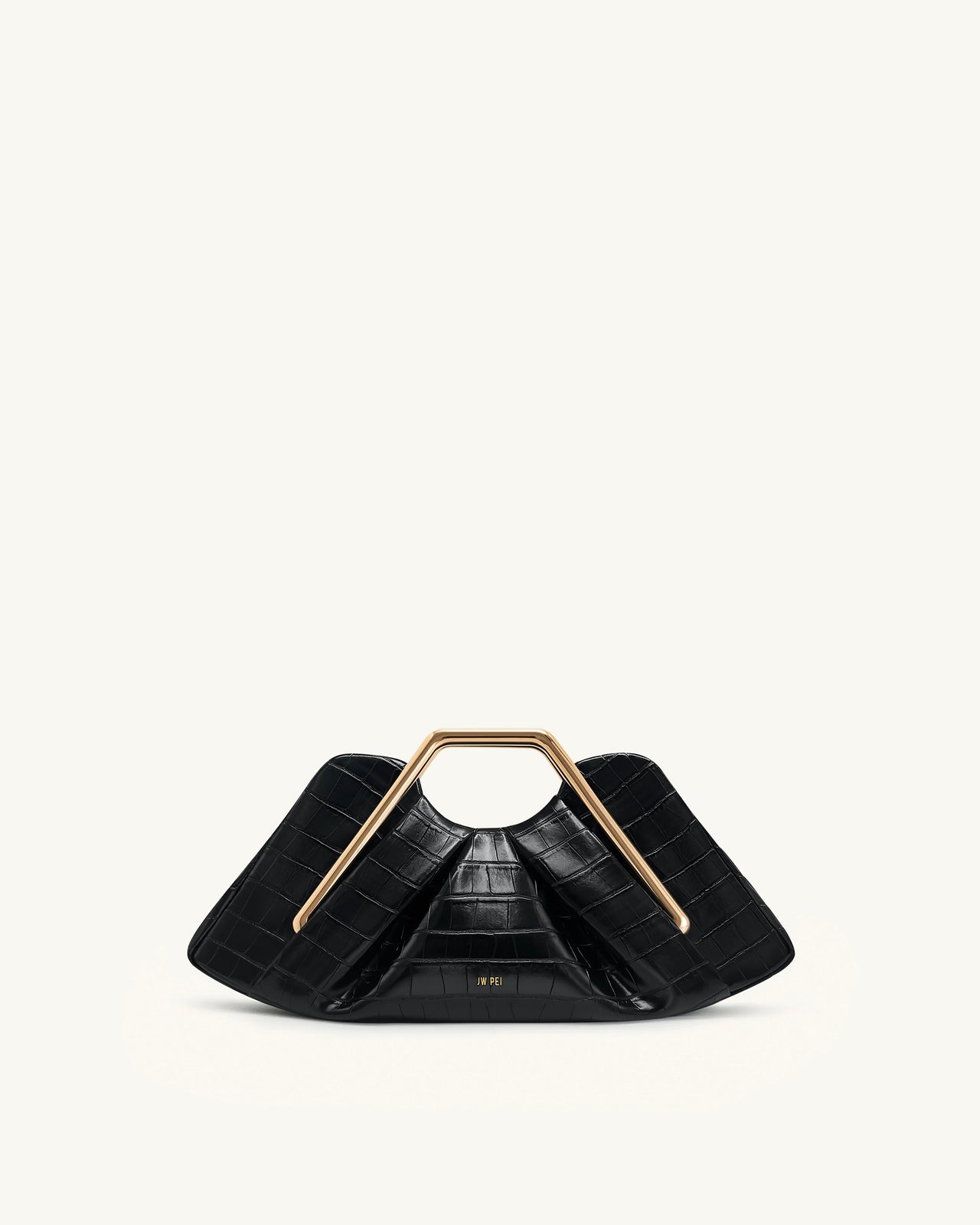 Pochette rigide Lila en faux croco avec cadre métallique - Noir