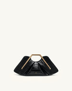 Pochette rigide Lila en faux croco avec cadre métallique - Noir