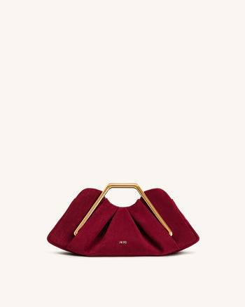 Pochette rigide Lila en faux daim avec cadre métallique - Rouge