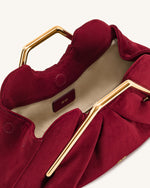 Pochette rigide Lila en faux daim avec cadre métallique - Rouge