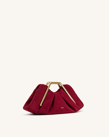 Pochette rigide Lila en faux daim avec cadre métallique - Rouge