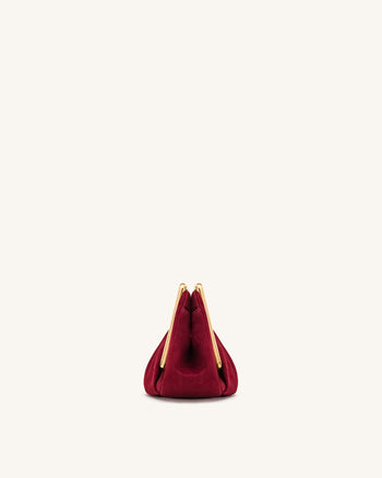 Pochette rigide Lila en faux daim avec cadre métallique - Rouge