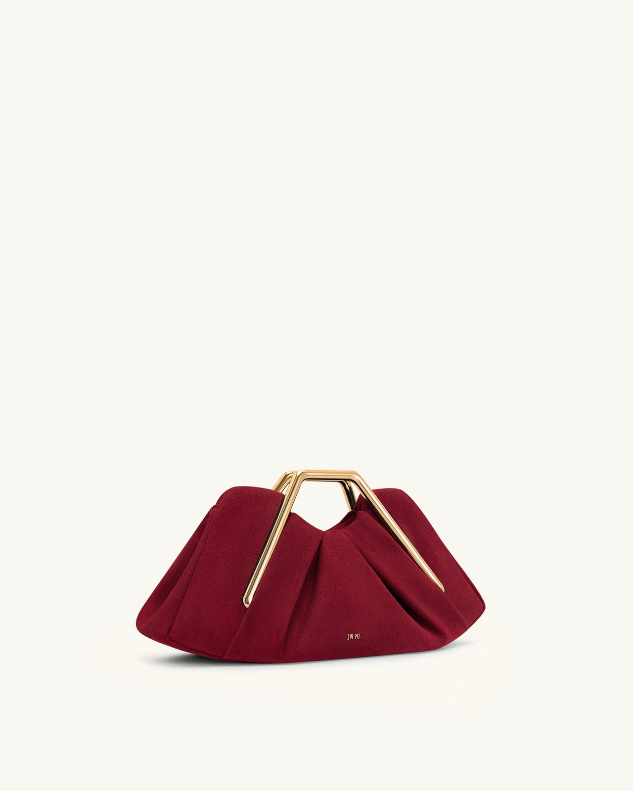 Pochette rigide Lila en faux daim avec cadre métallique - Rouge