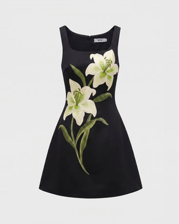 Lily Robe courte trapèze sans manches à imprimé floral - Noir