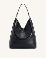Sac porté épaule Aria – Effet croco noir