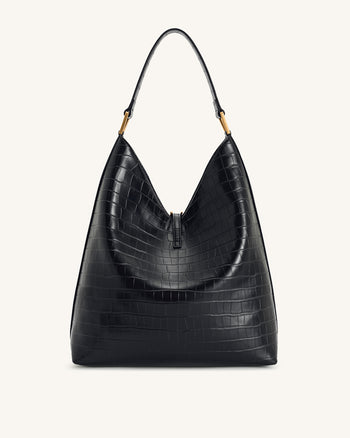 Sac porté épaule Aria – Effet croco noir