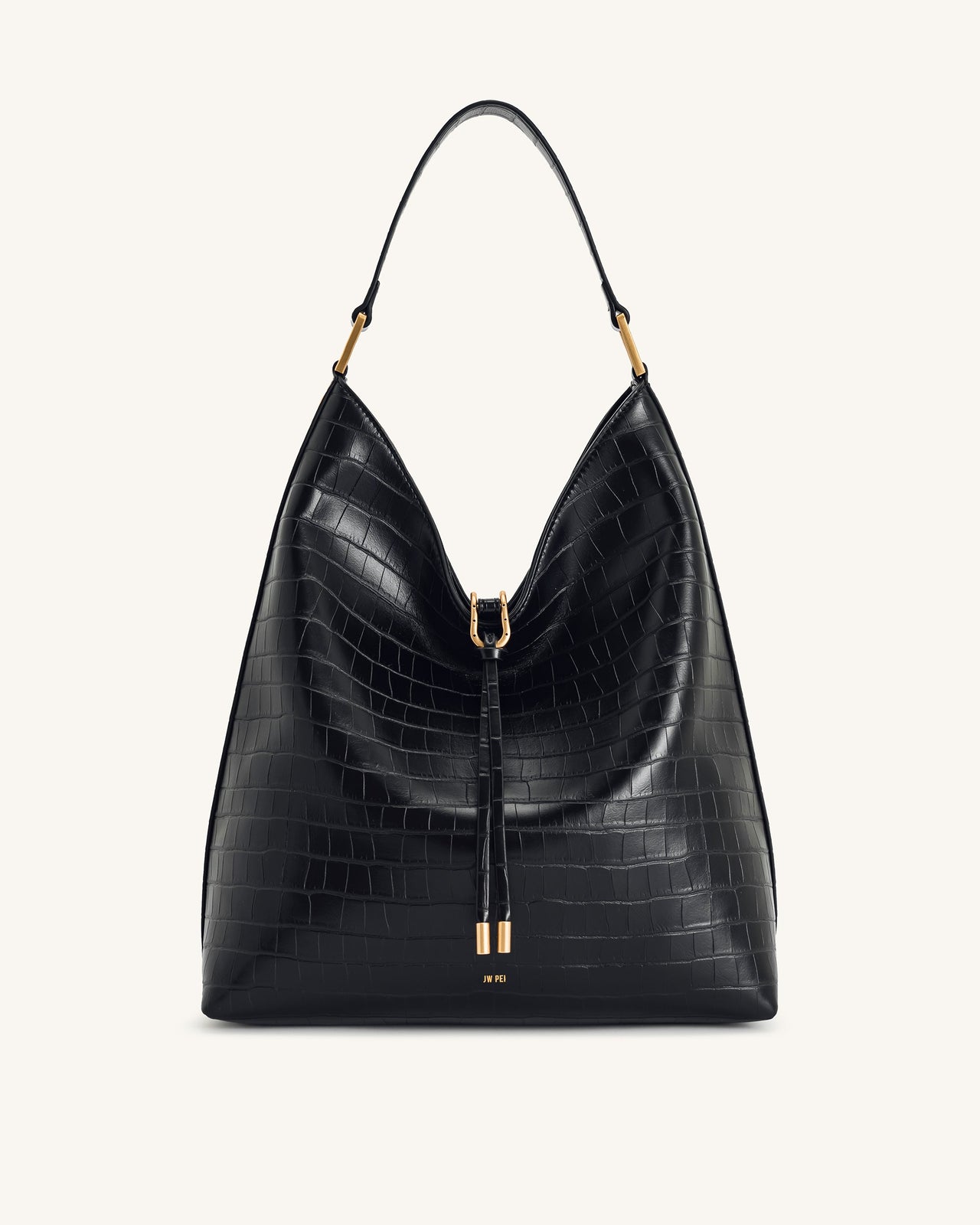 Sac porté épaule Aria – Effet croco noir
