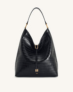 Sac porté épaule Aria – Effet croco noir