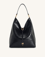 Sac porté épaule Aria – Effet croco noir