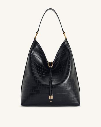 Sac porté épaule Aria – Effet croco noir
