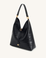 Sac porté épaule Aria – Effet croco noir
