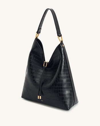 Sac porté épaule Aria – Effet croco noir