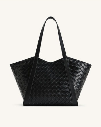 Grand sac cabas à texture tressée Kiana – Noir