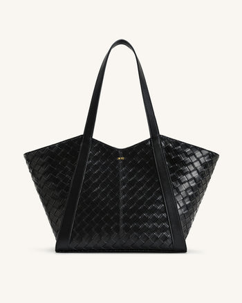 Grand sac cabas à texture tressée Kiana – Noir