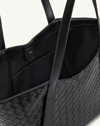 Grand sac cabas à texture tressée Kiana – Noir