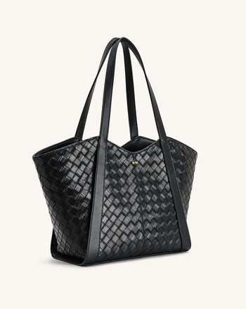 Grand sac cabas à texture tressée Kiana – Noir