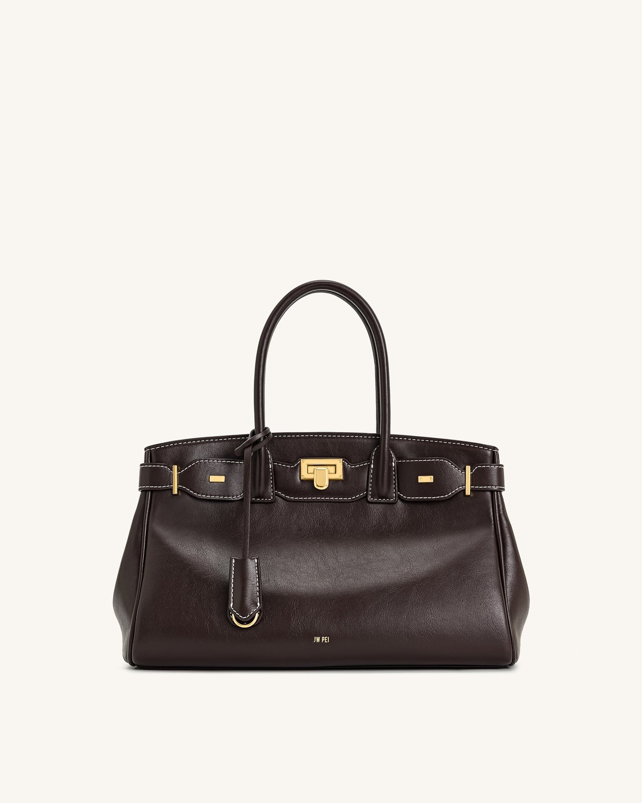 Sac cabas Ziva avec décoration à fermoir en métal – Marron Foncé