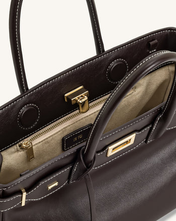 Sac cabas Ziva avec décoration à fermoir en métal – Marron Foncé