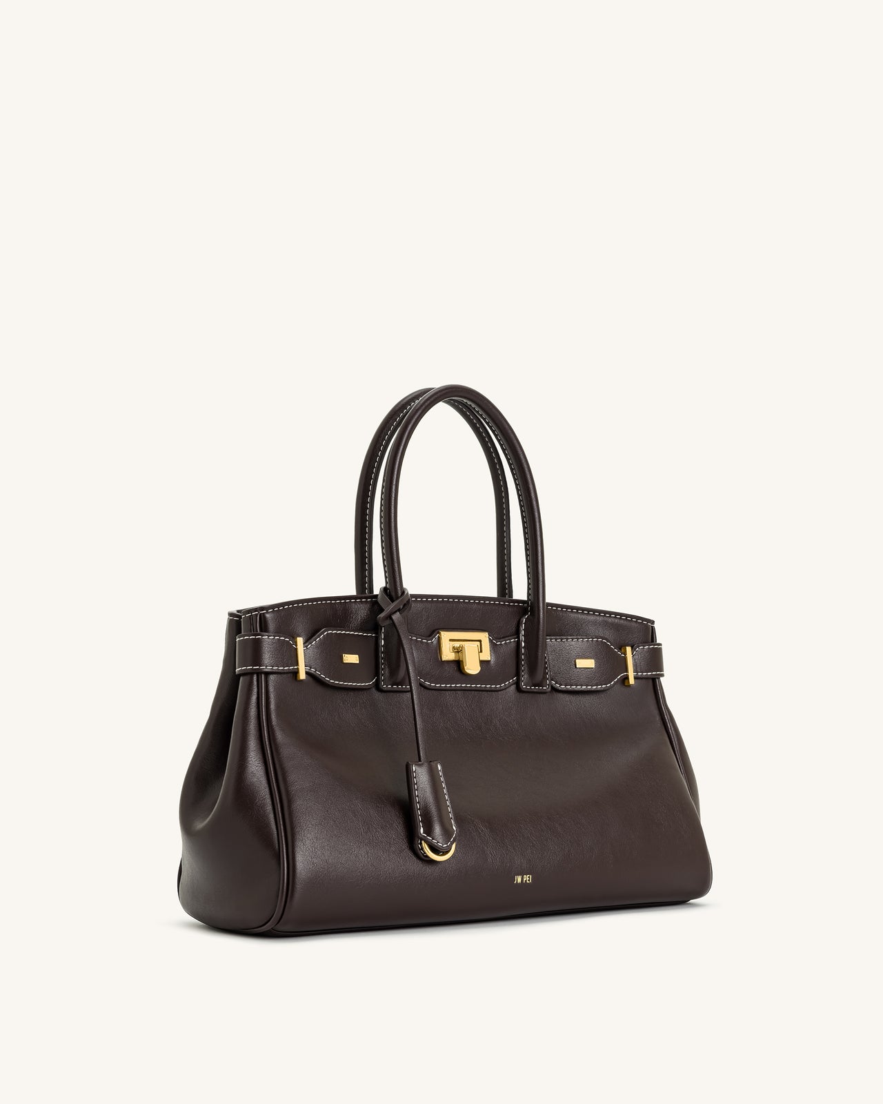 Sac cabas Ziva avec décoration à fermoir en métal – Marron Foncé