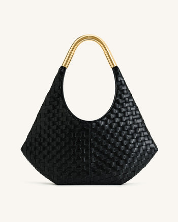 Olivia Sac Hobo Tressé à Main avec Anse Métallique – Noir