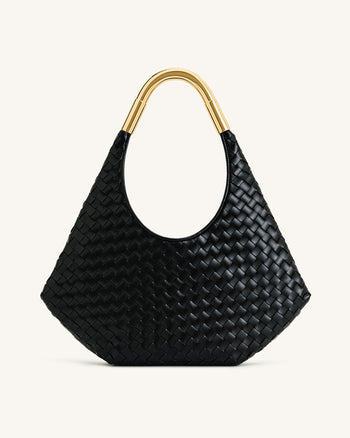 Olivia Sac Hobo Tressé à Main avec Anse Métallique – Noir