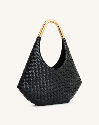 Olivia Sac Hobo Tressé à Main avec Anse Métallique – Noir
