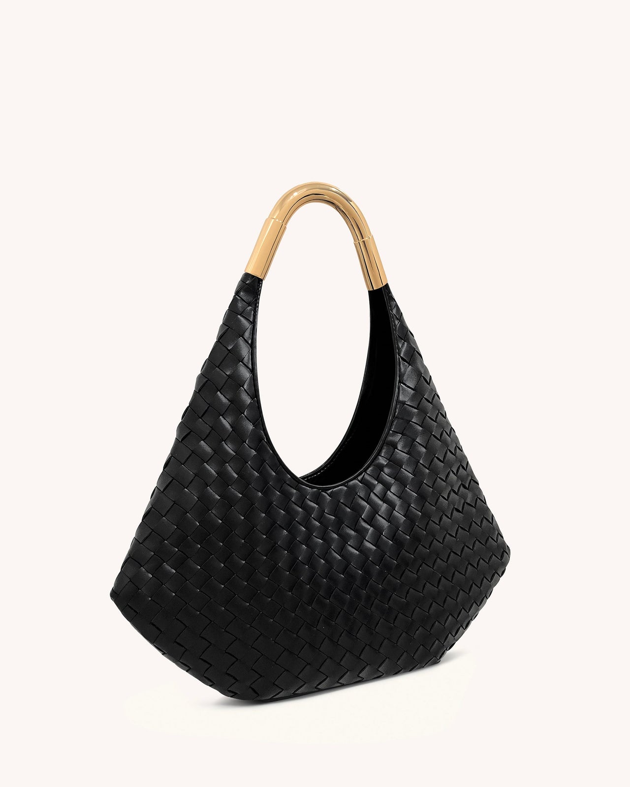 Olivia Sac Hobo Tressé à Main avec Anse Métallique – Noir