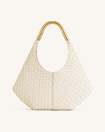 Olivia Sac Hobo Tressé à Main avec Anse Métallique – Blanc