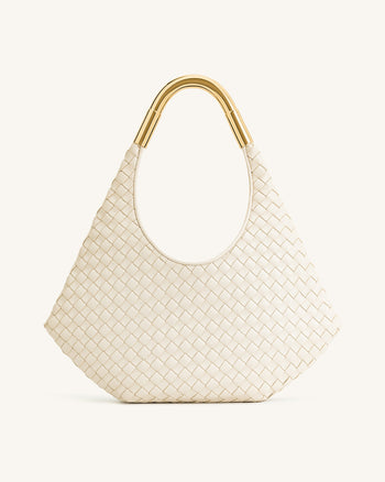 Olivia Sac Hobo Tressé à Main avec Anse Métallique – Blanc