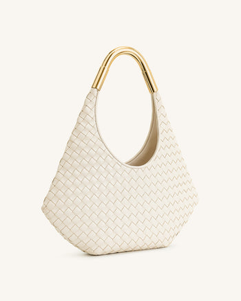 Olivia Sac Hobo Tressé à Main avec Anse Métallique – Blanc