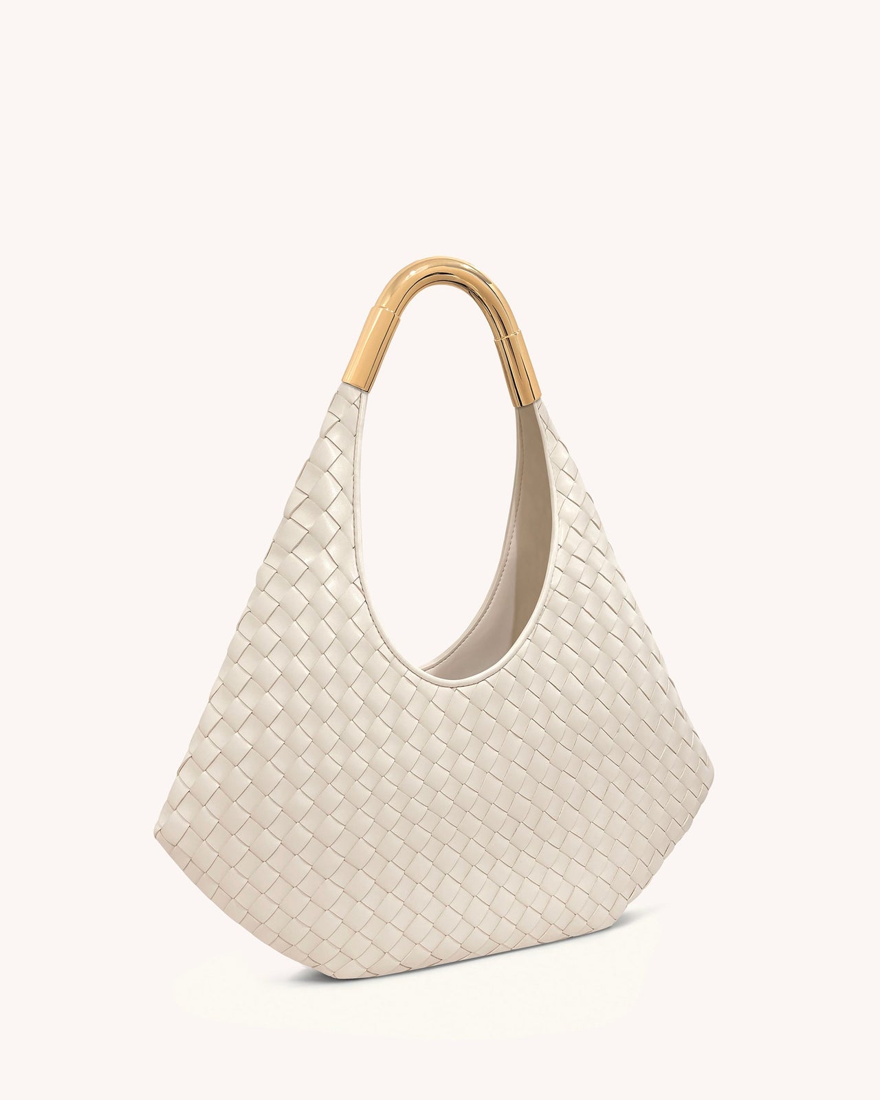Olivia Sac Hobo Tressé à Main avec Anse Métallique – Blanc