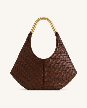 Olivia Sac Hobo Tressé à Main avec Anse Métallique – Marron