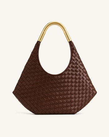 Olivia Sac Hobo Tressé à Main avec Anse Métallique – Marron