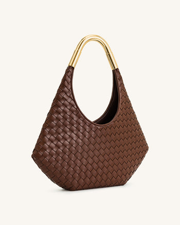 Olivia Sac Hobo Tressé à Main avec Anse Métallique – Marron