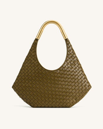 Olivia Sac Hobo Tressé à Main avec Anse Métallique – Vert Olive