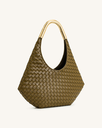 Olivia Sac Hobo Tressé à Main avec Anse Métallique – Vert Olive