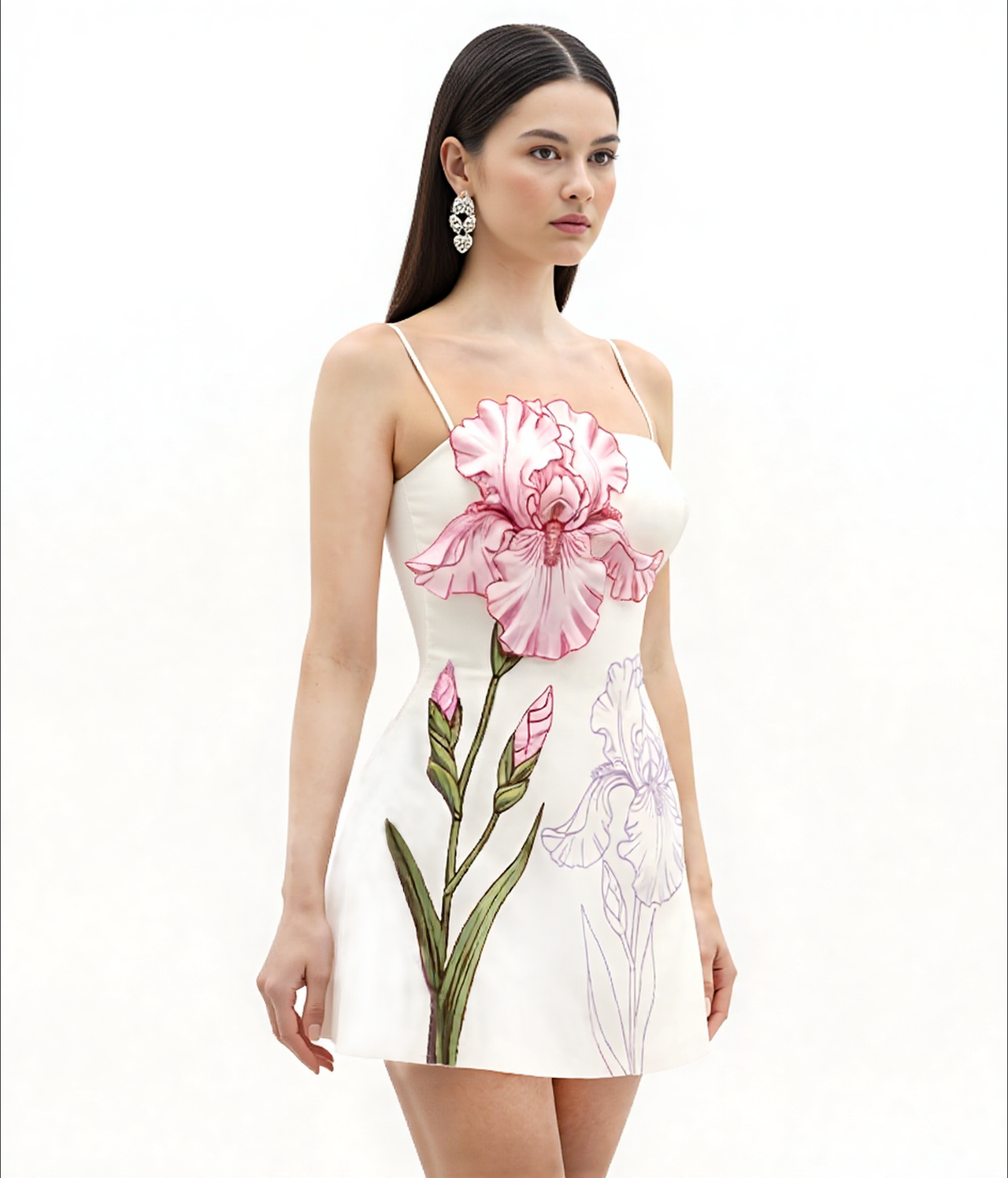 Robe courte à appliqué d'iris - Blanc