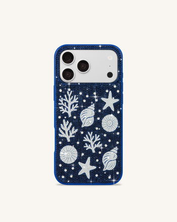 Coque de téléphone coquillage en cristaux artificiels - Bleu