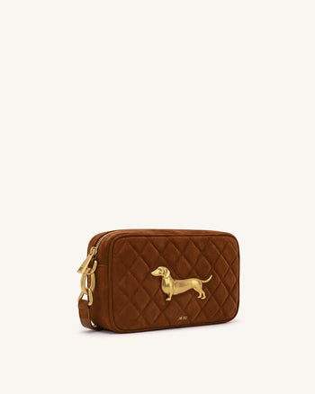 Riley Sac porté épaule matelassé teckel en faux daim - Marron caramel