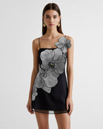 Robe courte à appliqués orchidée - Noir/Argent