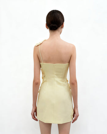Robe courte mini crochet avec application florale - Jaune