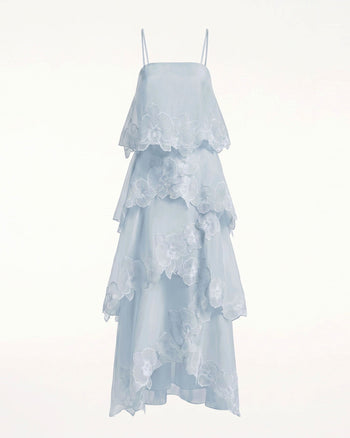Robe longue superposée brodée d'orchidées - Bleu clair