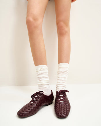 Chaussures Plates à Lanière Tressée Kayla - Rouge Bordeaux