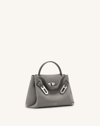 Rhea Petit sac porté épaule à double boucle en faux daim - Gris fumé