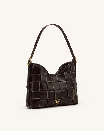 Nadine Sac hobo tressé motif teckel - Marron foncé