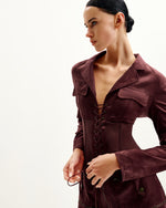 Robe courte avec veste corset en suédine - Bordeaux