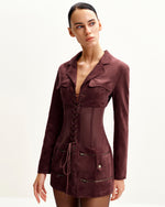 Robe courte avec veste corset en suédine - Bordeaux