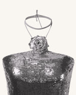 Mini-robe dos nu à sequins bordeaux argenté - Argenté