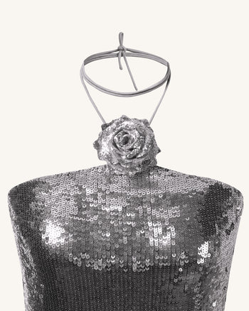 Mini-robe dos nu à sequins bordeaux argenté - Argenté